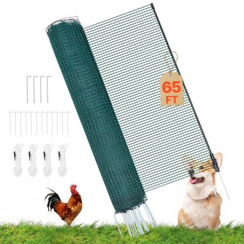 VEVOR Begrenzungszaun 20x1,2 m, Weidezaun aus PE, Mobiler Hundezaun mit Doppelspitzenpfählen & Abspannseilen, Hühnerzaun, Gartenzaun, Campingzaun für Hunde, Hühner, Pflanzen, Außenbereiche