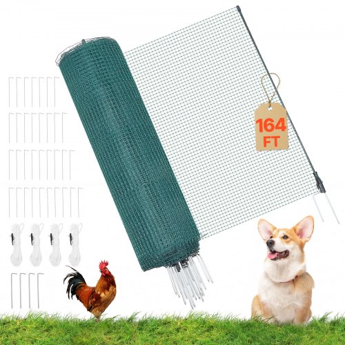 

VEVOR Begrenzungszaun 50x0,9 m, Weidezaun aus PE, Mobiler Hundezaun mit Doppelspitzenpfählen & Abspannseilen, Hühnerzaun, Gartenzaun, Campingzaun für Hunde, Hühner, Pflanzen, Außenbereiche