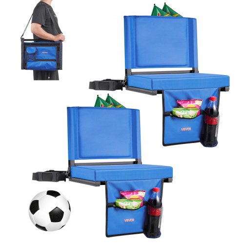 

VEVOR Stadionsitz klappbarer Tribünenstuhl mit Rückenlehne, gepolsterter Tribünensitz mit Schultergurt & Getränkehalter & Haken & Seitentasche, Stadionstuhl (431,8 mm breit) Blau 2 Stk.
