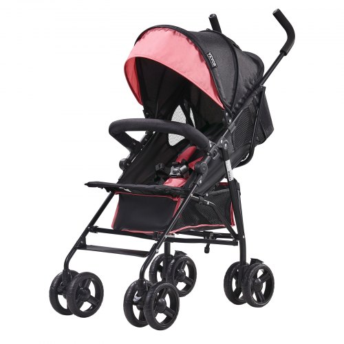 VEVOR Leichter Kinderwagen, kompakt, einfach zusammenklappbar, mit verstellbarer Rückenlehne, Rahmen aus Karbonstahl, großer Aufbewahrungskorb, Kinderwagen mit Schirm für Reisen und mehr, Schwarz/Pink BXYETCHFSXOBFO69HV0