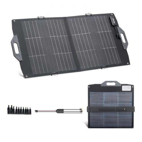 VEVOR Faltbares Solarpanel 100W, 16BB N-Typ Bifaziales Monokristallines Solarmodul mit Ladegerät, 24 % Wirkungsgrad, mit MC4-Ausgang, USB-A (QC3.0), Typ-C- & DC-Anschlüssen für Powerstations
