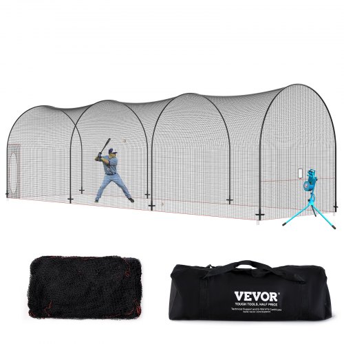 

VEVOR Baseball-Schlagkäfig-Netz mit Rahmen und Netz 12 x 3,6 x 3,6 m, Baseballkäfig-Netz zum Schlagen und Aufstellen, Baseballnetz, Schlagkäfig für Jugendliche oder Erwachsene Schwarz Hinterhof