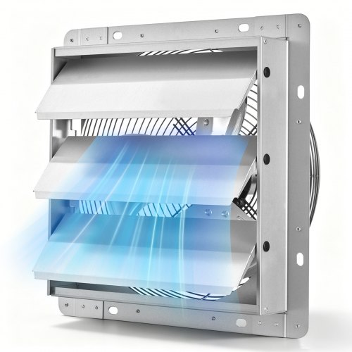 VEVOR 312mm Abluftventilator mit Lamellen Industrie Wandventilator 34W, Stahlgehäuse, Wandmontage, 2124m³/h, 1400U/min, Leiser Betrieb, Belüftung + Kühlung für Garage Gewächshaus Werkstatt Stall