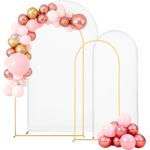 VEVOR Hochzeitsbogen, 2er-Set (2,2 m & 1,8 m), Hintergrundständer, goldfarbener Metallbogen, Traubogen, Ballonbogen mit Abdeckung für Hochzeiten, Geburtstagsfeiern, Feste & Zeremonien