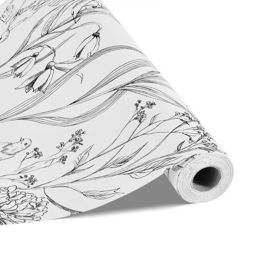 VEVOR Tapete selbstklebend, 45 cm x 10 m, Wandtapete, weiße Klebefolie mit botanischem Blumenmuster, wasserfest, Möbelfolie, dekorative Vinylrolle für Schlafzimmer, Küche, Büro, Badezimmer