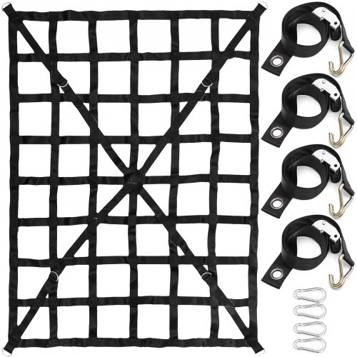 

VEVOR Gepäcknetz, 168x128 cm Ladungssicherungsnetz für Pickup-Ladefläche, Ladeflächennetz mit Klemmschnallen & S-Haken & Kreuzgurt, Ladungsnetz für Ladefläche von Anhängern und SUV-Dachgepäckträgern