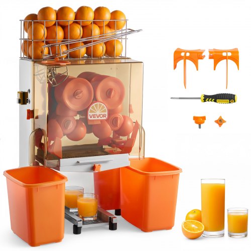 VEVOR Gewerbliche Orangenpresse Elektrische Zitruspresse 120 W Edelstahl, Saftpresse für bis zu 20 Orangen pro Minute, Entsafter für Zitronen Zitrusfrüchte mit 2 Schalen-Auffangbehältern (Kunststoff)