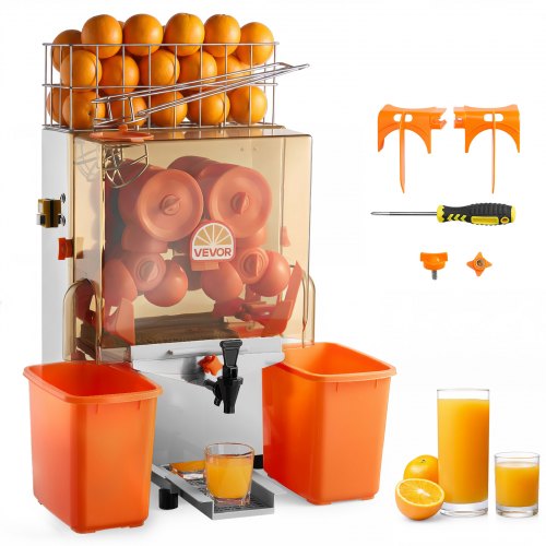 VEVOR Gewerbliche Orangenpresse Elektrische Zitruspresse 120 W Edelstahl, Saftpresse für bis zu 20 Orangen pro Minute, Entsafter für Zitronen Zitrusfrüchte mit Wasserhahn & Schalen-Auffangbehälter