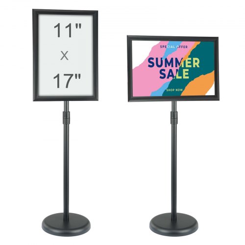

VEVOR Informationsständer 420 x 297 mm Vertikal & horizontal Verstellbarer Posterständer, Robuster Bodenstehender Schilderhalter mit Runder Basis für Displays, Werbung und den Außenbereich Schwarz