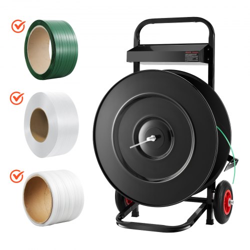 VEVOR Abrollwagen, passend für PET/PP/Polyester-Umreifungsrollen mit 203/406 mm Kerngröße, Umreifungsspender mit verbessertem Bremssystem, integrierte geräumige Ablage für Werkzeuge