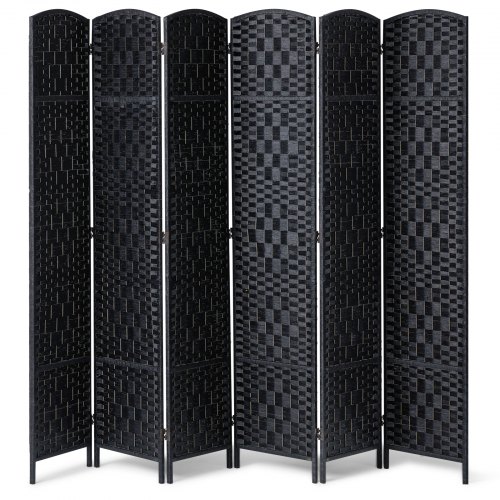 VEVOR Raumteiler Raumtrenner Paravent Deko mit 6 Paneelen, handgewebte faltbare Sichtschutzwände mit Scharnieren, tragbare und freistehende Raumteiler zur Raumtrennung, schwarz 1795 x 2435 x 19 mm