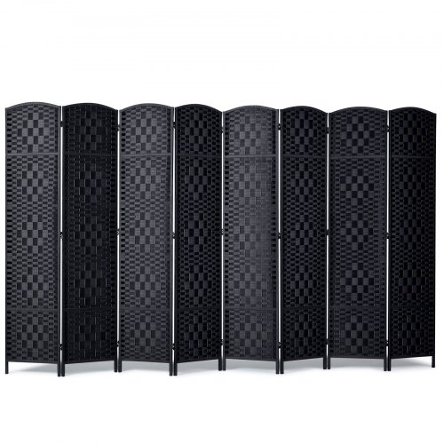 VEVOR Raumteiler Raumtrenner Paravent Deko mit 8 Paneelen, handgewebte faltbare Sichtschutzwände mit Scharnieren, tragbare und freistehende Raumteiler zur Raumtrennung, schwarz 1795 x 3255 x 19 mm