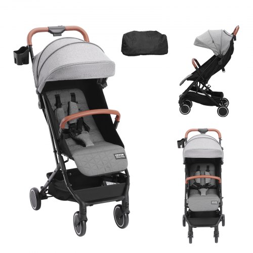 

VEVOR Kinderwagen 71 x 44 x 107cm, mit 95°-175° verstellbarer Rückenlehne und 0/90° verstellbarer Fußstütze und Ein-Klick-Faltfunktion, Kinderbuggy mit Getränkehalter und Tragetasche, Dunkelgrau