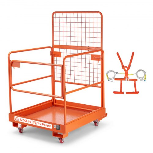 VEVOR Staplerbühne 920x1045mm, 544,31kg Belastbarer Arbeitskorb, Arbeitsbühne mit 155x60mm Einfahrtaschen Verriegelungsstift Rollen & Sicherheitsgurt, Gabelstapler-Arbeitsplattform für Höhenarbeiten