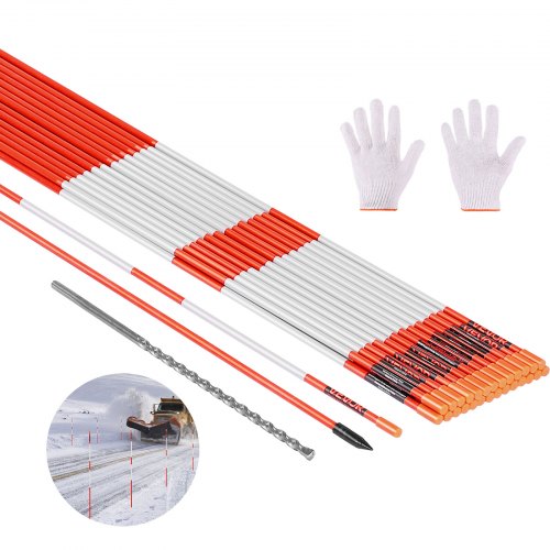 

VEVOR Schneestangen, 20 Stück, 122 cm lang, 6,35 mm Durchmesser, Auffahrtstangen mit 30 cm Stahlbohrern, reflektierende Einfahrtsmarkierung, Fiberglasstangen für Parkplätze, Gehwege, Schneeräumen