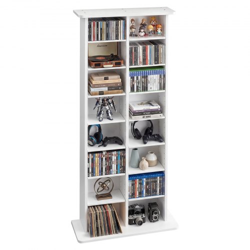 

VEVOR Medienregal, 8-lagiges CD-Regal, 559x222x1295 mm, Multimedia-Aufbewahrung für CDs, DVDs, Bücher & Spiele, Raumteiler Schrank mit 16 Fächern für Wohnzimmer, Homeoffice, Aufnahmeraum, Weiß
