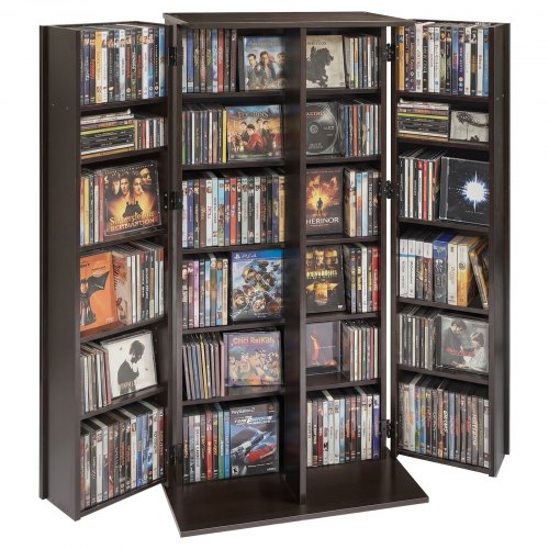 VEVOR DVD-Schrank mit 24 Fächern, Medienaufbewahrungsschrank Standschrank 610 x 368 x 1270 mm, Platzsparendes CD-Schrank für CDs DVDs Bücher Spiele-Discs, Wohnzimmer Homeoffice Aufnahmestudio, Schwarz