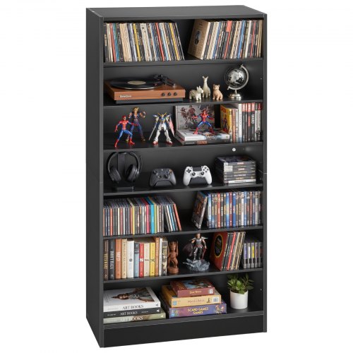 VEVOR DVD-Regal mit 7 Fächern, Medienregal Standregal 70 x 30 x 140 cm, Platzsparendes Aufbewahrungsregal für CDs DVDs Bücher Spiele-Discs, Bücherregal für Wohnzimmer/Homeoffic/Aufnahmeraum, Schwarz