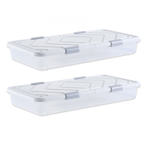 

VEVOR Unterbettkommode Unterbettaufbewahrungsbox 2 Stk. Rollbar (101 x 51 x 15 cm) Unterbettbehälter mit Deckel & grauem Riegel, Aufbewahrungsbox Organizer für Kleidung Schuhe Decken Schlafzimmer