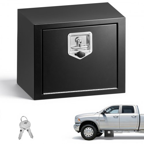 VEVOR Lkw Unterbaubox 457 x 305 x 356 mm Unterflur Staukasten Kaltgewalzter Stahl Wasserdichter Werkzeugkasten mit T-Griff Schloss für Lkw Anhänger Transporter Werkzeugkiste Unterflurkasten Schwarz