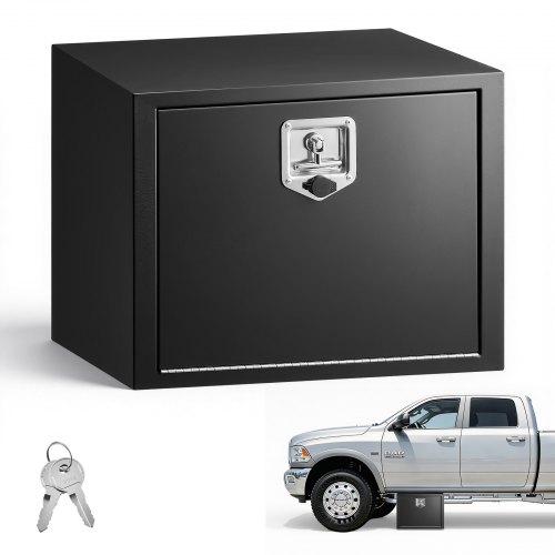 VEVOR Lkw Unterbaubox 609 x 457 x 457 mm Unterflur Staukasten Kaltgewalzter Stahl Wasserdichter Werkzeugkasten mit T-Griff Schloss für Lkw Anhänger Transporter Werkzeugkiste Unterflurkasten Schwarz