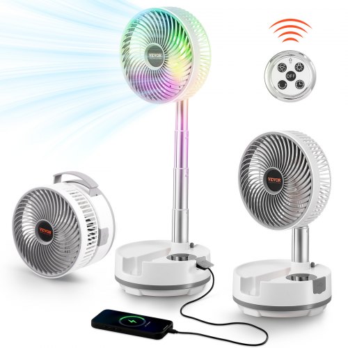 VEVOR Ventilator faltbar, 20 cm, batteriebetrieben mit Fernbedienung, 3-in-1, Schreibtisch-/Tisch-Standventilator, 8 Gang, automatische 90-Grad-Links-/Rechtsdrehung, für Zuhause, Büro