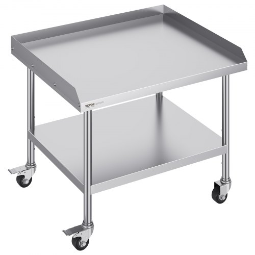 VEVOR Arbeitstisch aus Edelstahl, gewerblicher Arbeitstisch zur Lebensmittelzubereitung mit 4 Rädern, Lenkrollen, 3-seitiger Spritzschutz, 762 x 914 x 762 mm Arbeitstisch für Restaurants, Hotels