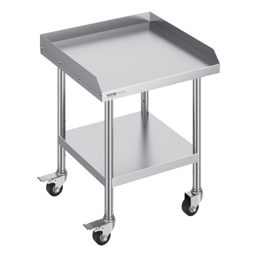 VEVOR Arbeitstisch aus Edelstahl, gewerblicher Arbeitstisch zur Lebensmittelzubereitung mit 4 Rädern, 3-seitiger Spritzschutzwand, 610 x 610 x 762 mm Arbeitstisch, Arbeitstisch für Restaurants