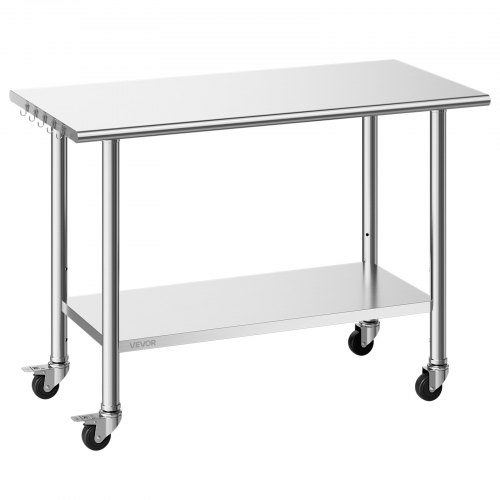 

VEVOR Edelstahltisch Gastro 1220 x 610 x 864 mm, Verstellbarer Edelstahltisch mit Rollen, Gewerblicher Arbeitstisch mit Grundboden für Restaurant Schwerlast Obere Ablage (245 kg) Untere Ablage (204 kg)