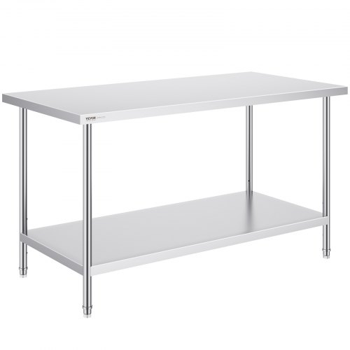

VEVOR Zubereitungstisch aus Edelstahl, Robuster Arbeitstisch aus Metall mit 3 einstellbaren Höhenstufen, gewerbliche Arbeitsstation für Küche, Garage, Restaurant, Hinterhof 762 x 1524 x 864 mm