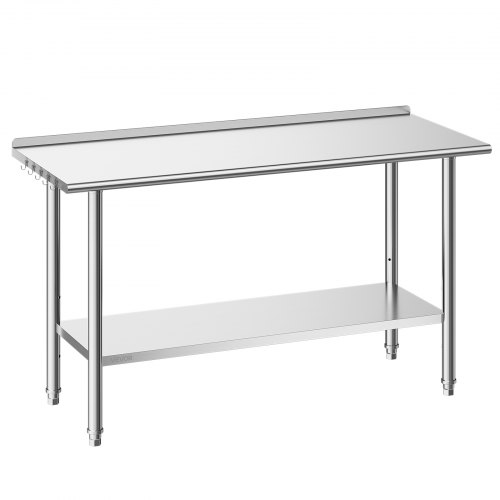 VEVOR Gasto Arbeitstisch 1524 x 610 x 894 mm, Edelstahltisch mit 2 Ebenen & Aufkantung & Höhenverstellbaren Ablagen Obere Ablage (254 kg) Untere Ablage (209 kg) Vorbereitungstisch für Restaurant
