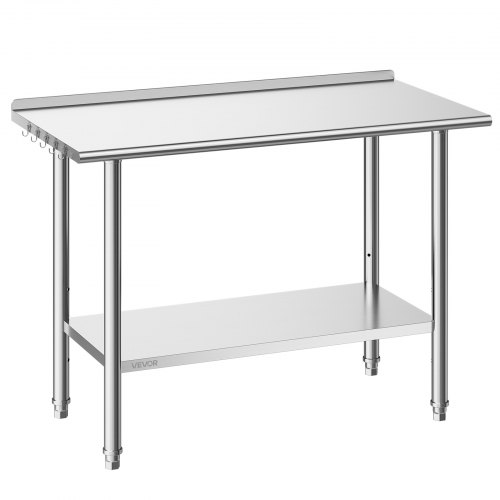 VEVOR Gasto Arbeitstisch 1219 x 610 x 894 mm, Edelstahltisch mit 2 Ebenen & Aufkantung & Höhenverstellbaren Ablagen Obere Ablage (245 kg) Untere Ablage (204 kg) Vorbereitungstisch für Restaurant