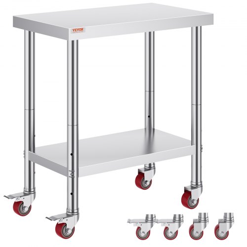 

VEVOR Arbeitstisch 762 x457,2 x 863,6 mm Edelstahl Catering Arbeitstisch etwas 150kg für Belastbarkeit Lebensmittel Zubereitungstisch Gewerbliche Arbeitstisch für Küche Bar Restaurantar 4 verstellbare Füße