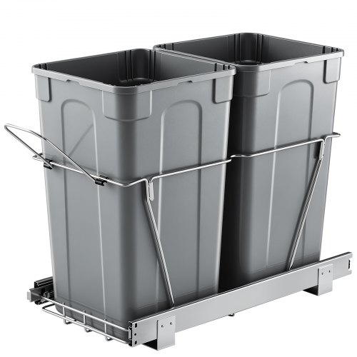 VEVOR ausziehbarer Mülleimer 27 Qt + 27 Qt für Küchenschränke, doppelter Mülleimer unter der Spüle, untermontierter Abfallbehälter, mit robustem Vollauszug-Schiebesystem aus Metall & Griff