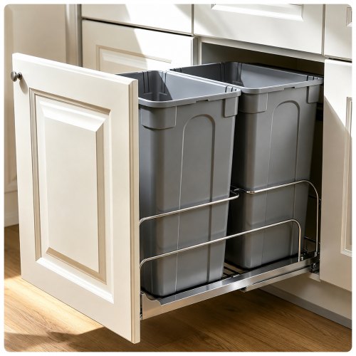 VEVOR ausziehbarer Abfallbehälter (35 Qt x2), doppelter Unterbau-Küchenabfallbehälter, Mülleimer mit Türsatz & Soft-Close-Schieberegler, für Küchenschrank Spüle unter der Theke (grau)