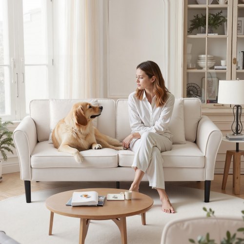 VEVOR Loveseat-Sofa Couch mit zwei Sitzen (176 cm), modernes kleines Cord-Sofa mit mit gewundener Federung & weichen Kissen & stabilem Rahmen für Schlafzimmer, Büro oder Wohnung, weiß