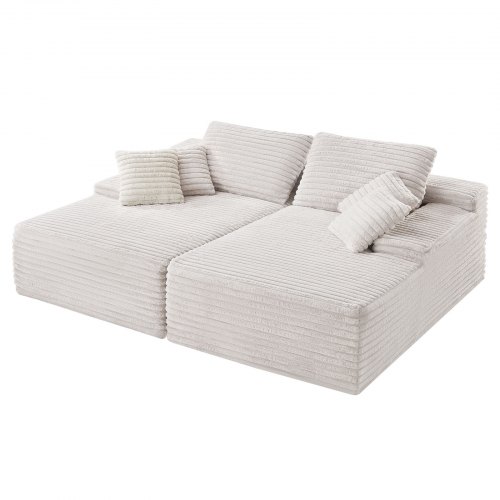 VEVOR Übergroße Chaiselongue 210cm Cord-Sofa fur 2 Personen Beige Schlafsofa