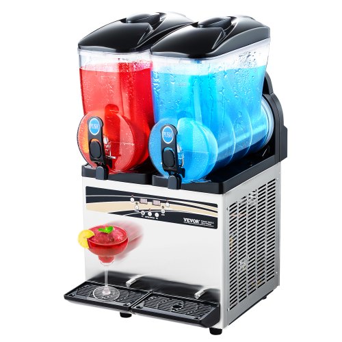 VEVOR kommerzieller Frozen Drink Maker, 15 L x 2 Slush-Maschine mit zwei Tanks, 120 Tassen Margarita-Smoothie-Maschine aus Edelstahl, Slush-Maker für Zuhause Partys Restaurants Cafés Bars