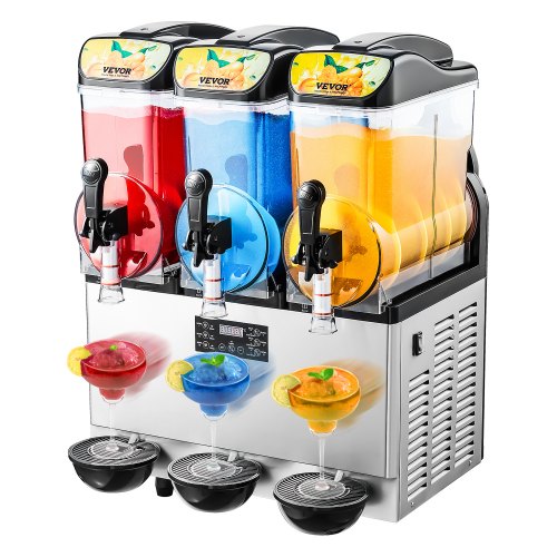 VEVOR Gewerbliche Slush Eis Maschine 45 L Slushie-Maker mit 3 Tanks, Crushed Ice-Maschine aus Edelstahl für 180 Tassen Margarita und Smoothies, Eis-Slush-Maschine für Zuhause Gastronomie Cafés Bars