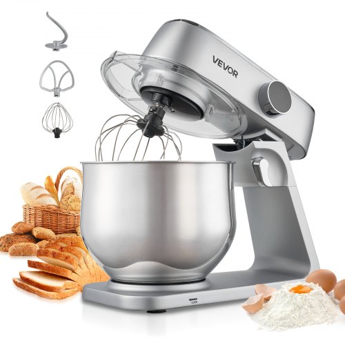 VEVOR Knetmaschine Küchenmaschine zum Backen, 1800 W Teigmaschine mit Edelstahlschüsseln (7,4 L) & Knethaken & Rührbesen & Schneebesen, 10-Gang einstellbare kippbare Rührmaschine Standmixer