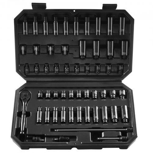 

VEVOR Schlagsteckschlüsselsatz 6,35 mm, 55-teiliger tiefer und flacher Steckschlüsselsatz SAE 5/32-9/16 Zoll und metrisch 4-15 mm, für Autoreparaturen, leicht lesbare Größenmarkierungen