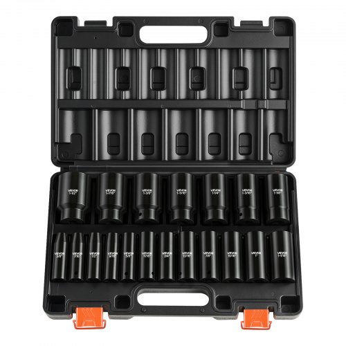VEVOR Schlagschrauber Nüsse Set, 1/2 Zoll 19-tlg., Tiefbett-Steckschlüssel, Secksant-Steckschlüssel, 1/2 Zoll-Antrieb, 3/8 bis 1-1/2 Zoll, Cr-V-Konstruktion, mit Koffer, für Fahrzeuge
