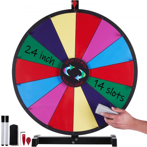 VEVOR 61 cm Großes Glücksrad, Tisch-Drehrad mit 14 Schlitzen, Roulette-Rad mit Trocken Abwischbarem Stift und 2 Markern, Gewinnen Sie Glücksradspiele bei Partys, Kneipen, Messen und Karnevalen
