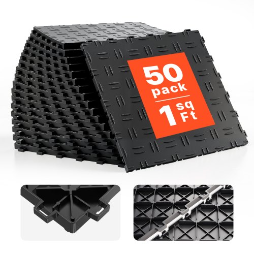 VEVOR Garagen-Bodenbeschläge, 305 x 305 x 13,4 mm, 50er-Set Industrieboden, rutschfeste doppelseitige Struktur-Garagenboden, für Garagen, Keller, Reparaturwerkstätten, Schwarz