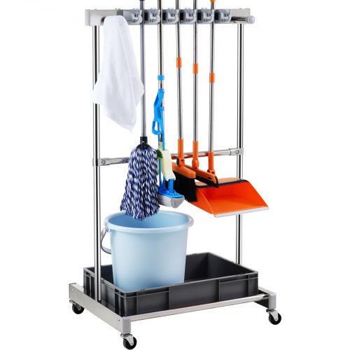 VEVOR Gartengeräte Ständer 1243x508x660mm Gerätehalter Organizer Edelstahl PP Mehrzweck Gartengeräteaufbewahrungsregal 10 Werkzeugfächer 24 Haken Gartenwerkzeug Halter Besenhalter