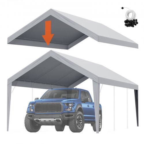 VEVOR Garagenzelt, 3,6 x 6 m, Garagendachzelt, Unterstandplane, wasserdicht und UV-geschützt, einfache Installation mit Spanngurten, grau (nur Dachabdeckung, Rahmen nicht im Lieferumfang enthalten) CKPB12X20FTH7X9QGV0