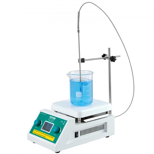 VEVOR Magnetrührer-Heizplatte, Max. 100 °C, 2000 U/min Heizplatte mit Magnetrührer, 2000 ml Heizplattenrührer mit LED-Bildschirm, Stützständer & Rührstäbe, 500 W Heizleistung