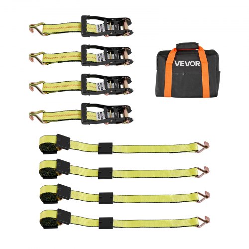 

VEVOR Radspanngurt Befestigungsgurt Set (50,8 x 3048 mm) mit J-Haken & 4540 kg Zugfestigkeit & 1512 kg Tragfähigkeit, Motorrad-Spannsystem Radsicherungsgurt Reifengurt für SUVs Anhänger Gelb