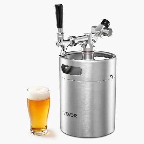 VEVOR Mini-Bierzapfanlage mit CO₂-Regler 4 L Edelstahl-Bierfass Zapfsystem, mit Selbstschließendem Zapfhahn, CO₂-Drucksystem zum Frischhalten, für Hausgebrautes Bier, Craft Beer, Fassbier und Party