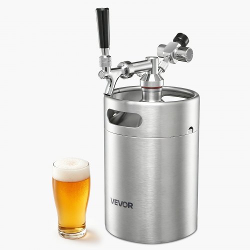 VEVOR Mini-Bierzapfanlage mit CO₂-Regler 5 L Edelstahl-Bierfass Zapfsystem, mit Selbstschließendem Zapfhahn, CO₂-Drucksystem zum Frischhalten, für Hausgebrautes Bier, Craft Beer, Fassbier und Party